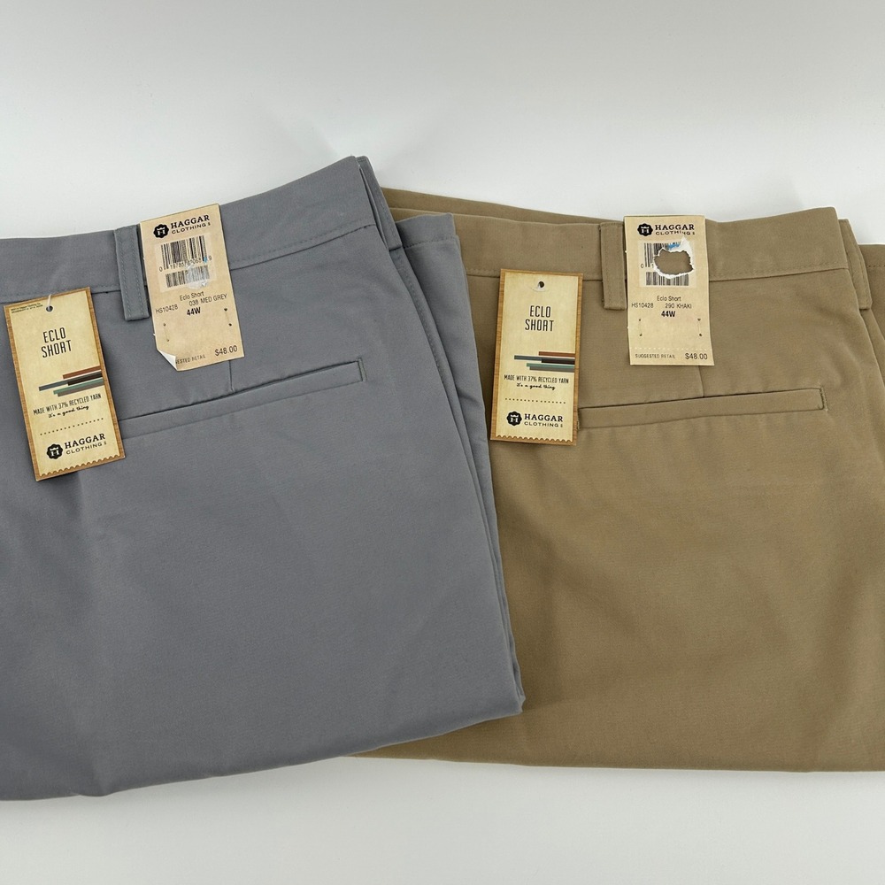 BUNDLE Haggar Eclo Short Mens 44W Khaki Grey NWT Preppy Golf Business Casual